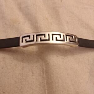 Sterling Silver & Black Rubber Bracelet 7" Greek Key Design
